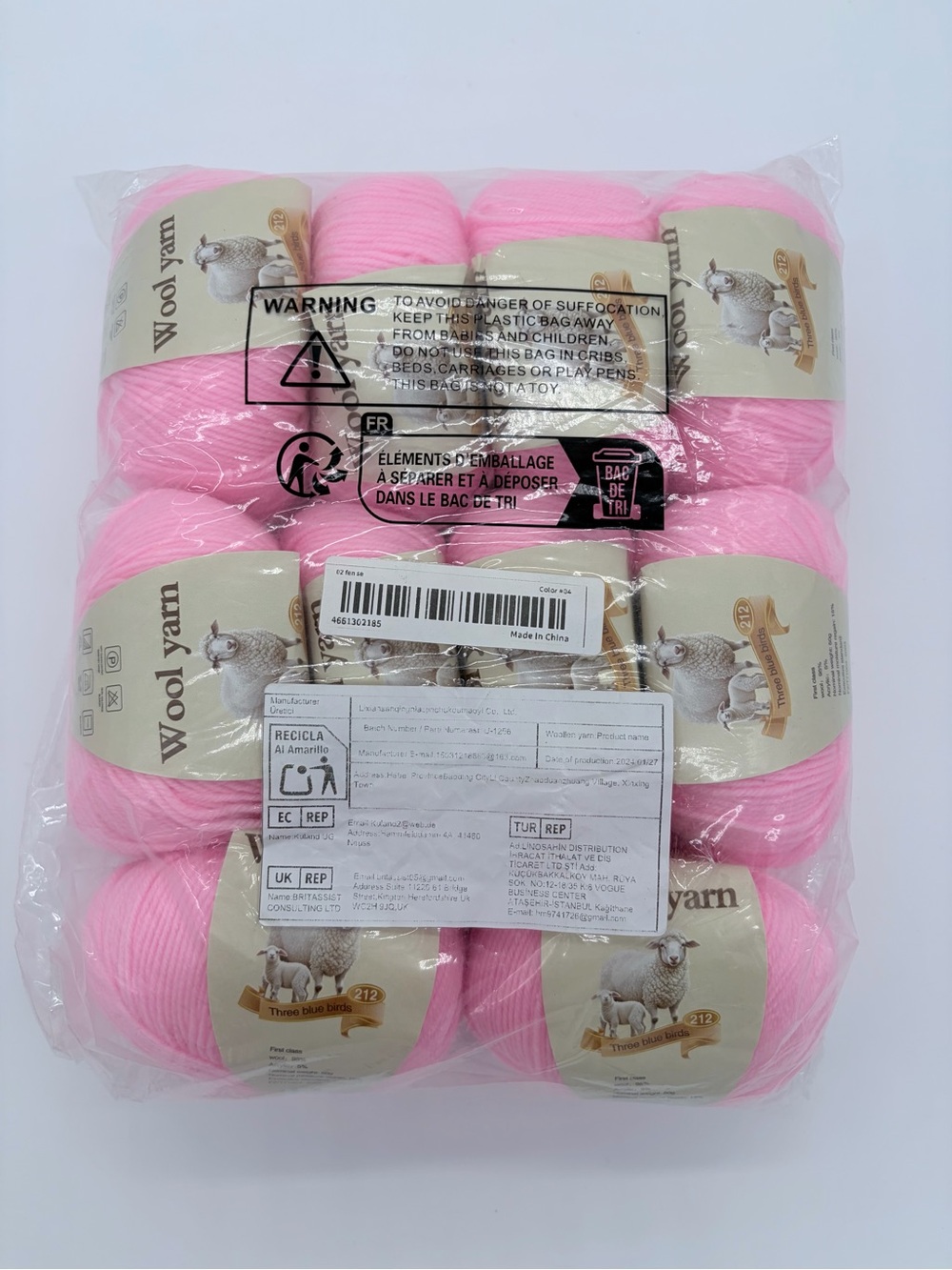 Pink Wool Blend Yarn 10 Balls